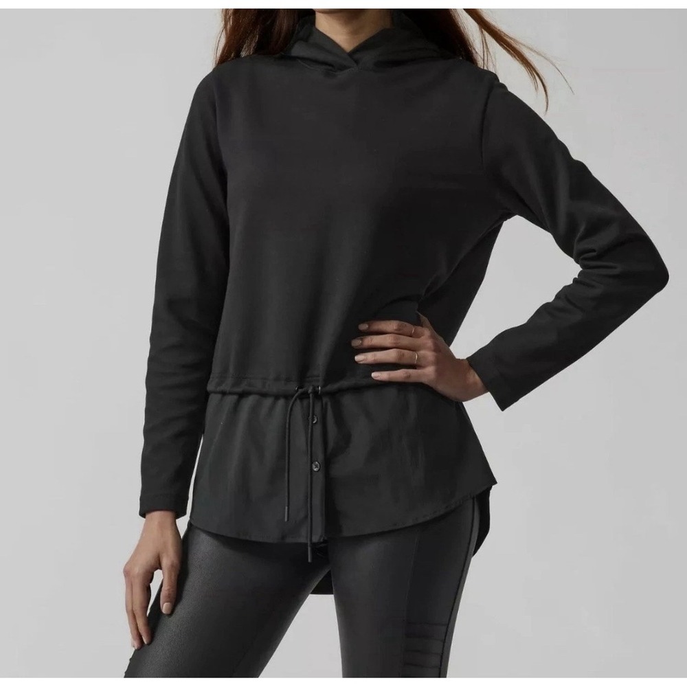 Athleta Black Long Sleeve Hooded Shirt Sz Small Women's Performance